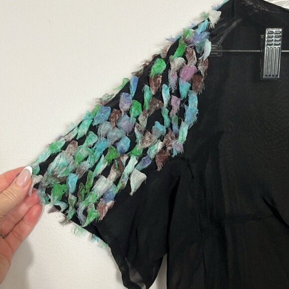 Antik Batik silk Black Dress with Colorful Sleeve Accents large - Picture 4 of 7